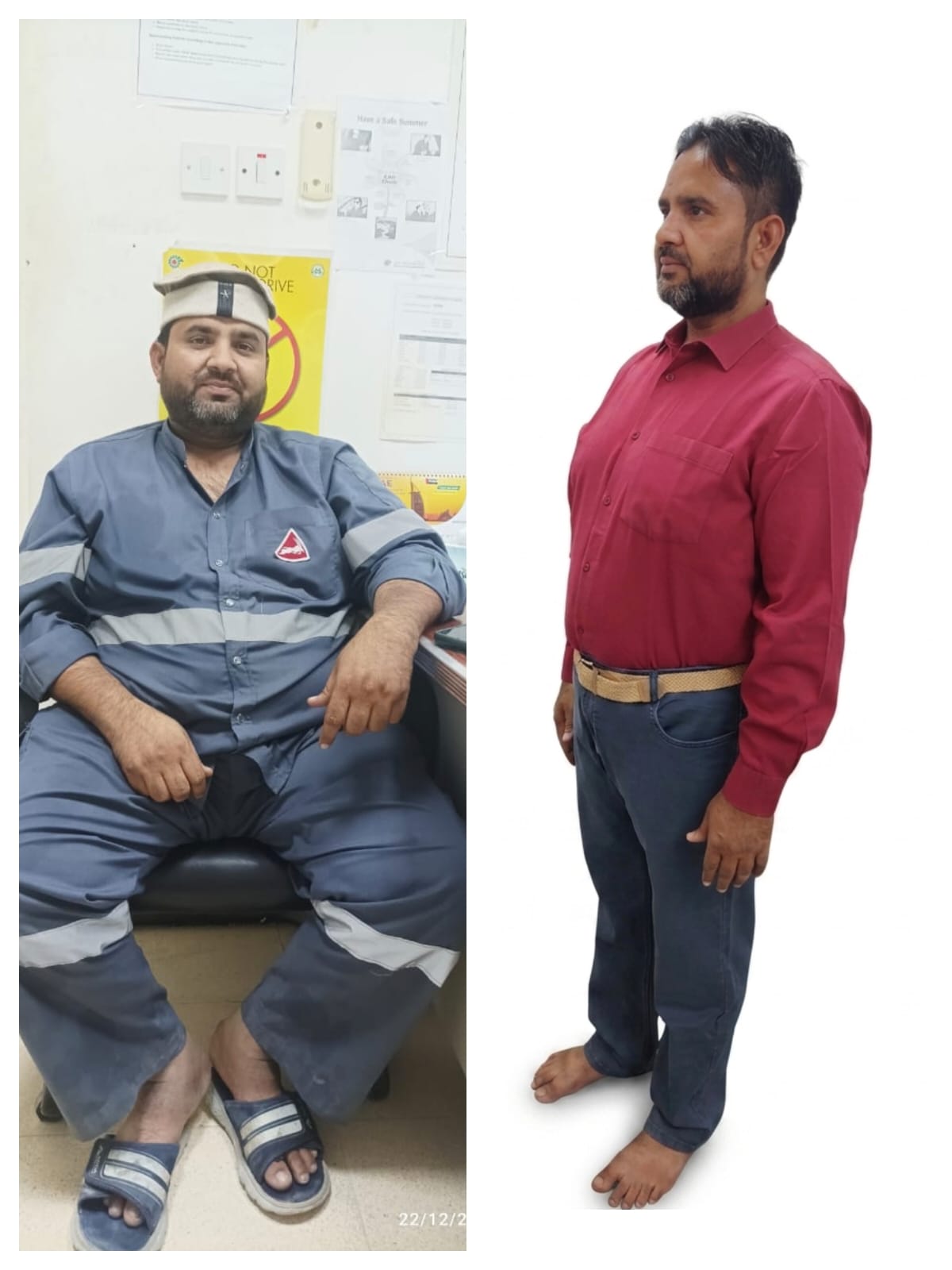 Arfoz before and after reducing from 122.1 kg to 95 kg with TransformwithRKD coaching