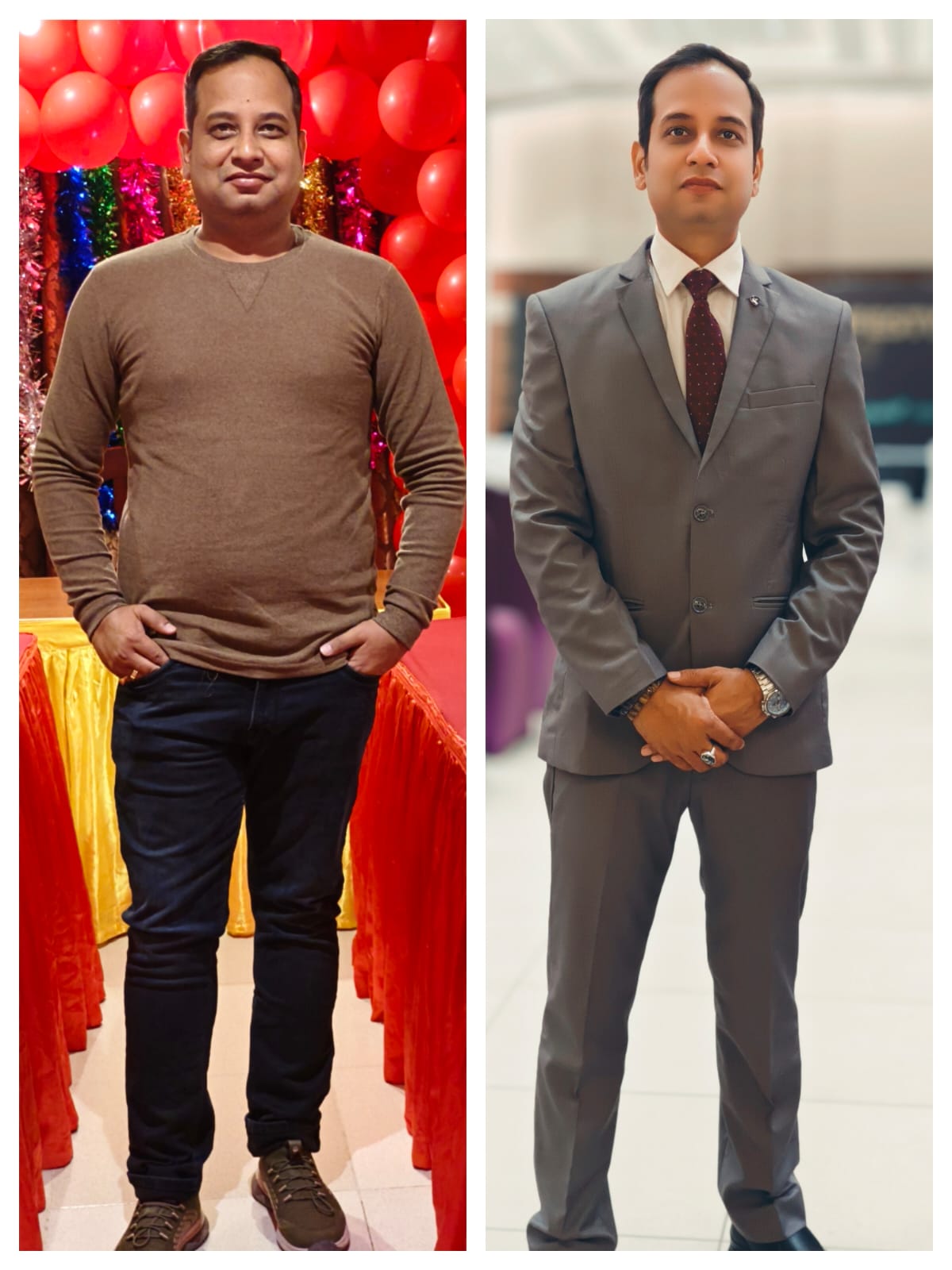 Coach Ramesh K Dubey before and after his 18 kg transformation